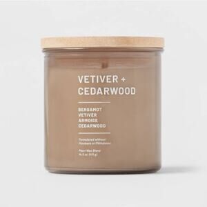Threshold Light Brown Vetiver + Cedarwood Home Decor Lidded Candle Size 14.5oz